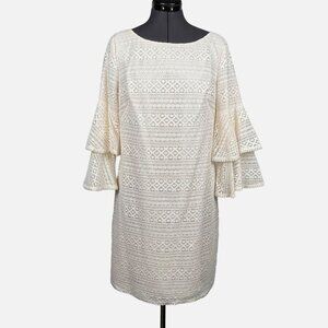 Eliza J. Lace Bell-Sleeve Lace Shift Dress Style EJ8M8497 3/4-Sleeve Size 8